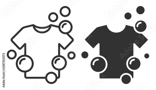 Bild auf Leinwand Laundry washing clothes icon set with bubbles, cleaning and laundry symbols on t