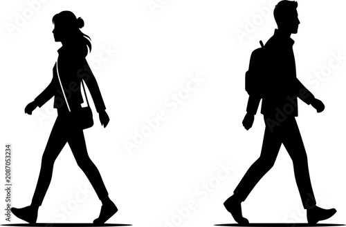 Changing Individualism Marriage Silhouette - Minimal Black Vector of Modern Social Norms and Freedom
