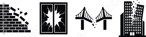 Foto Structural damage and disaster concept black silhouette icons set featuring coll