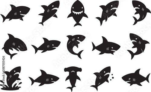Photography Black Animal Silhouette Collection with Birds, Fish, Sharks, and Wildlife Icons