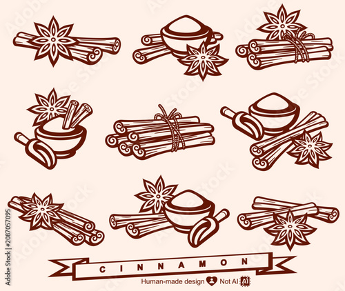 Cinnamon set. Collection icon cinnamon. Vector