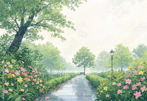 spring raining in the park