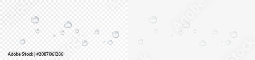 Cuadro en lienzo Realistic water drops on a transparent background, condensation on the surface with light reflection and shadow, vector, png, 3D effect