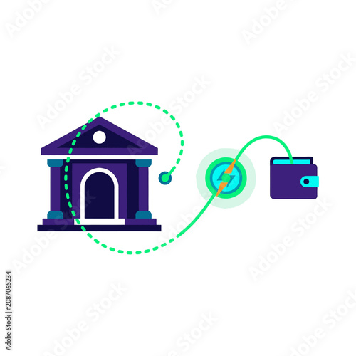 Classical Bank Building Power and Money Transfer Concept Illustration Abstract Graphic Design