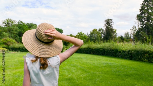 Relaxed Woman Gazing at Park Scenery