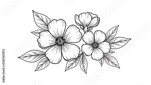 Floral bouquet with butterflies and leaves illustration