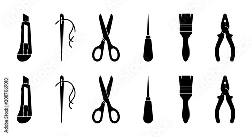 Konstfotografi Crafting Tools Set: Scissors, Cutters, Needles, Brushes, Pliers, Awls, DIY, Hand