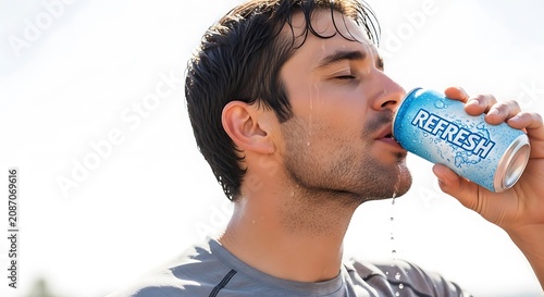 Man drinking cold beer on a hot sunny day
