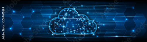 Cloud computing technology circuit board. Big data center storage concept. Modern cloud storage technology innovation concept background.