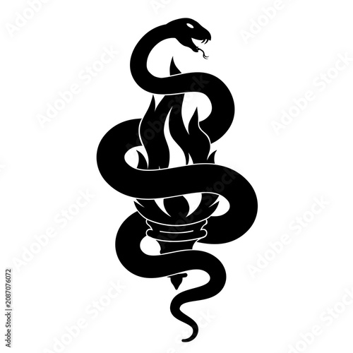 Snake Wrapped Torch Gothic Tattoo Design