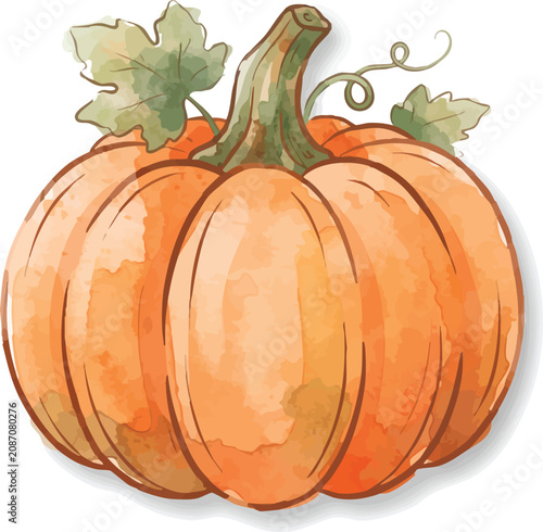 Vibrant orange pumpkin illustration with green stem