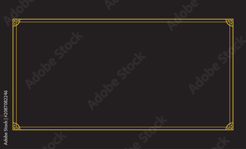 Vintage style gold rectangular frame border on black background with rectangle, ornamental