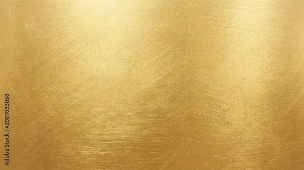 Fototapeta premium A shimmering, textured gold surface dominates the image. The gold appears to have been scratched or abraded, creating a rough, uneven pattern across the smooth metal.