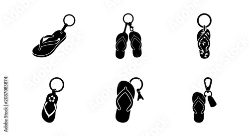 Bild auf Leinwand Flip Flop Keychains Vector Icons, Summer Beach Footwear Accessories, Holiday Tra