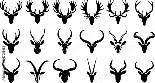 Fotografía Halloween antler collection black silhouette deer elk and antelope heads for spo