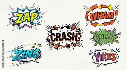 Vászonkép Collection of comic book explosion effects.