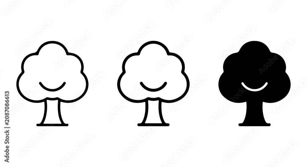 Obraz premium Simple Tree Icons, Outline and Solid Styles, Nature and Growth Symbols