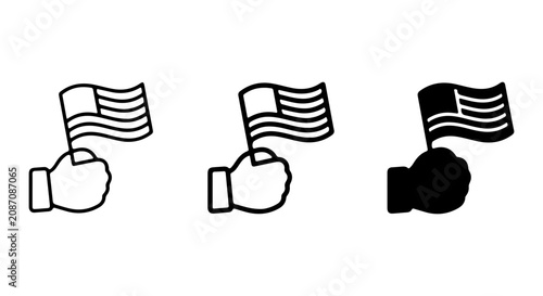 Quadro su tela USA Flag Icon Set, Hand Holding American Flag Vector Graphics, Patriotic Symbol