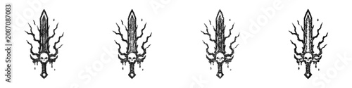 Canvastavla Monochrome sketch cursed sword icon design set