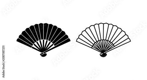Vector illustration of set of folding fans, traditional japanese or spanish style hand fans on a transparent background