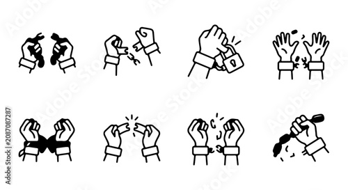 Konstfotografi Freedom and Escape Icons: Broken Chains, Unlocked Cuffs, Releasing Hands, Vector