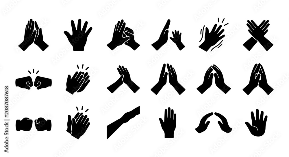 Fototapeta premium Hand Gestures Collection, Applause and Prayer Icons, Vector Set