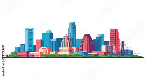 Austin Texas City Skyline Silhouette Vector Illustration Isolated on Transparent Background