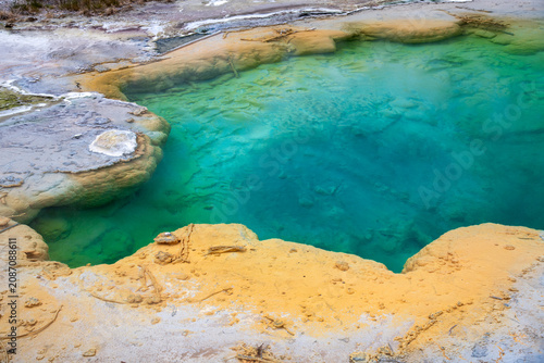 Obraz na plátně Steaming geothermal pool at Norris Geyser Basin Wyoming.
