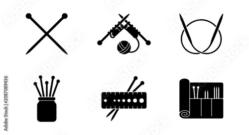 Fotografía Knitting Needles and Yarn Icons, Crafting Tools Set, Handmade Hobby Vector Graph