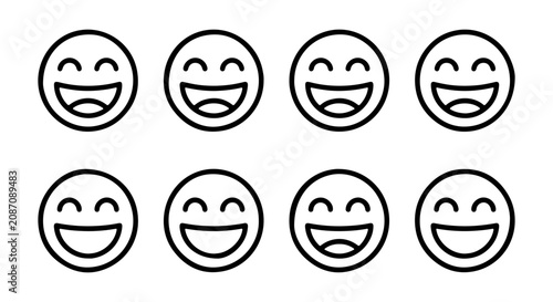 Cuadro en lienzo Set of 8 Happy Face Icons, Joyful Emoticons, Cheerful Smileys, Vector Graphics f