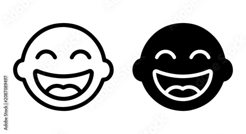 Billede på lærred Joyful Face Icons, Happy Expression Vector Art, Laughter Symbol Graphics, Black