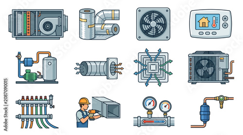 Modern Illustrated Guide to HVAC Components and Refrigeration Systems with Detailed Technical Equipment