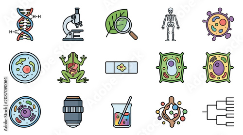 Elegant Colorful Illustrations of Science and Biology Concepts Featuring DNA Cells Microscopes and More