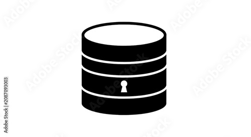 Vector illustration of secure database icon, vector illustration of a database with a keyhole on a transparent background