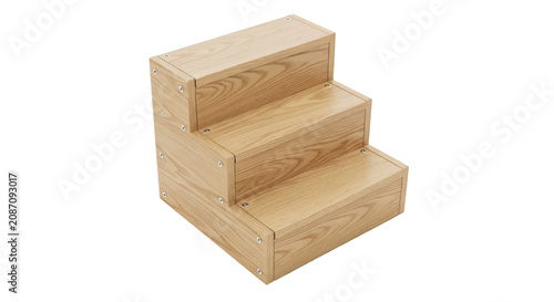 Vector illustration of wooden threetier display stand for products on a transparent background