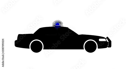 Vector illustration of silhouette of a police car with a blue emergency light on a transparent background
