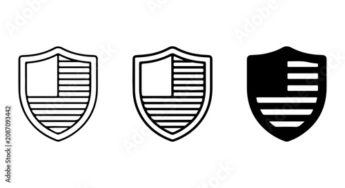American Flag Shield Icons, USA Patriotism Security Symbols, Patriotic Emblem Vector Set