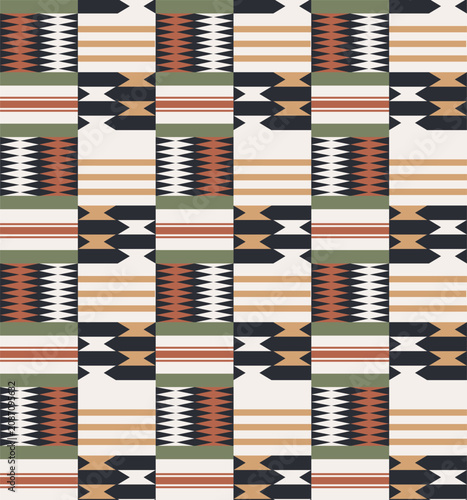 Foto Ethnic geometric seamless pattern in earthy tones, tribal African Kente inspired