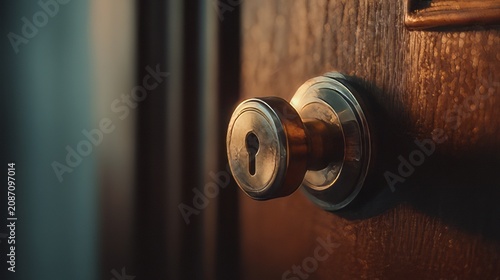 Cylinder keyhole lock on a wooden door.