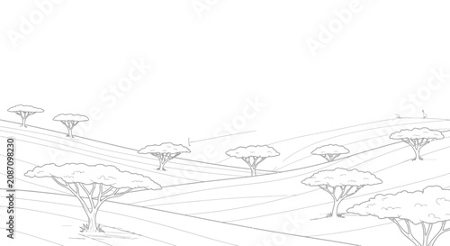 Photography Minimalist African Savannah Landscape with Acacia Trees and Wild Animals