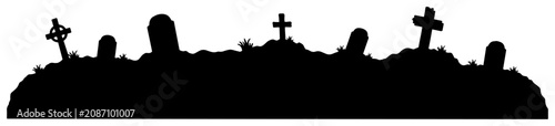 Photos Cemetery skyline with various tombstones and crosses for halloween design