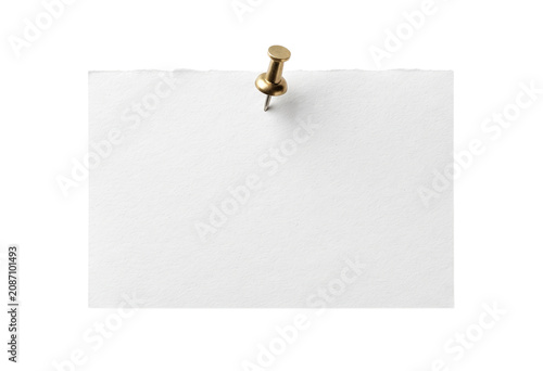 Bild auf Leinwand White textured note paper pinned with gold push pin
