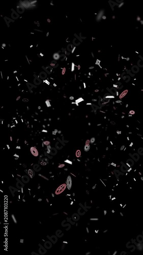 Falling 3D Clock Pieces Animation Background, Endless, on Alpha Channel Loop
