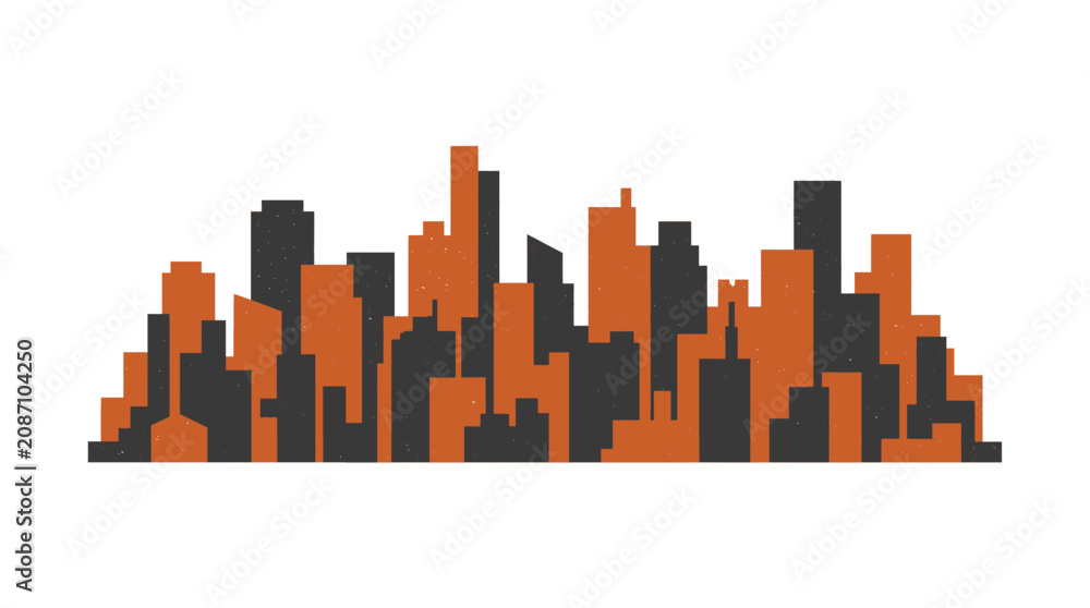 Fototapeta premium Flat Vector City Skyline Illustration with Grain Texture Isolated on White