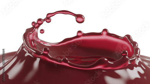 A vibrant splash of deep red liquid rising into the air, creating a crown-like formation with scattered droplets against a dark black background
