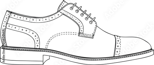 Foto Detailed drawing of a brogue dress shoe with perforations on toe cap and quarter