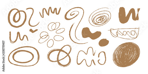 Foto Abstract brown organic scribble shapes and hand drawn swash elements design set vector illustration
