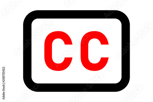 Solid White Closed Caption CC Icon with Red Subtitle Text isolated on transparent background subtitles caption text accessibility audio