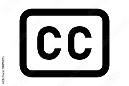 Solid Black Closed Caption CC Icon with Bold White Subtitle Text isolated on transparent background subtitles caption text accessibility audio