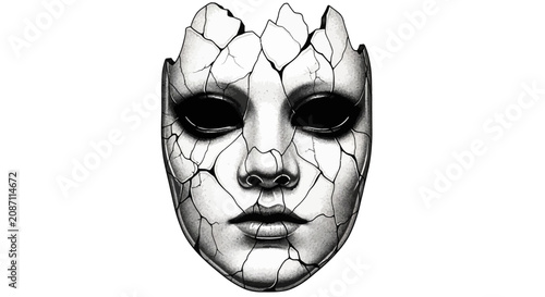 Bild auf Leinwand Broken and cracked face mask with empty eyes, an eerie and mysterious artwork